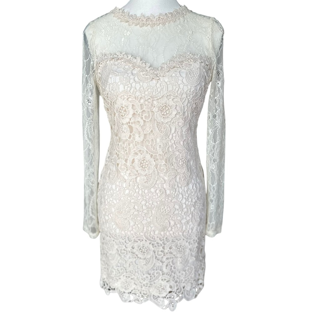 Romeo & Juliet Couture Lace Long Sleeve‎ Mini Dress Canvas Off-White Small NWT